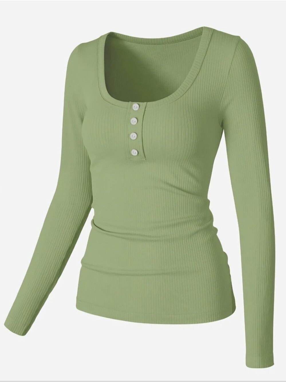 OQQ Green Ribbed Scoop Neck Henley Top Medium NWOT